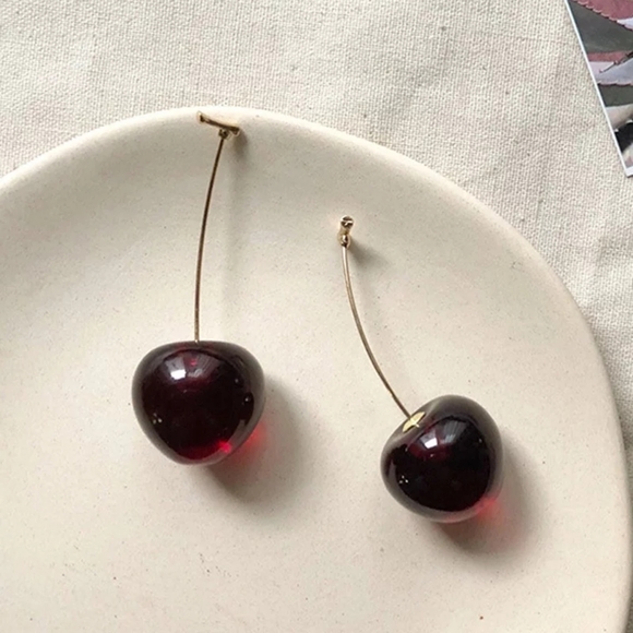 *1 LEFT* Juicy Dark Cherry Acrylic Drop Earrings - Picture 2 of 3